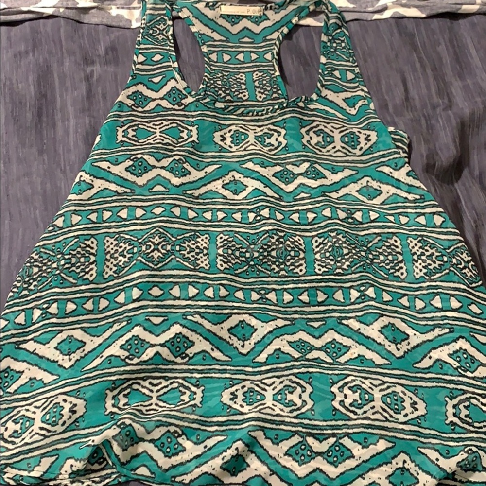 Turquoise tank with tribal pattern